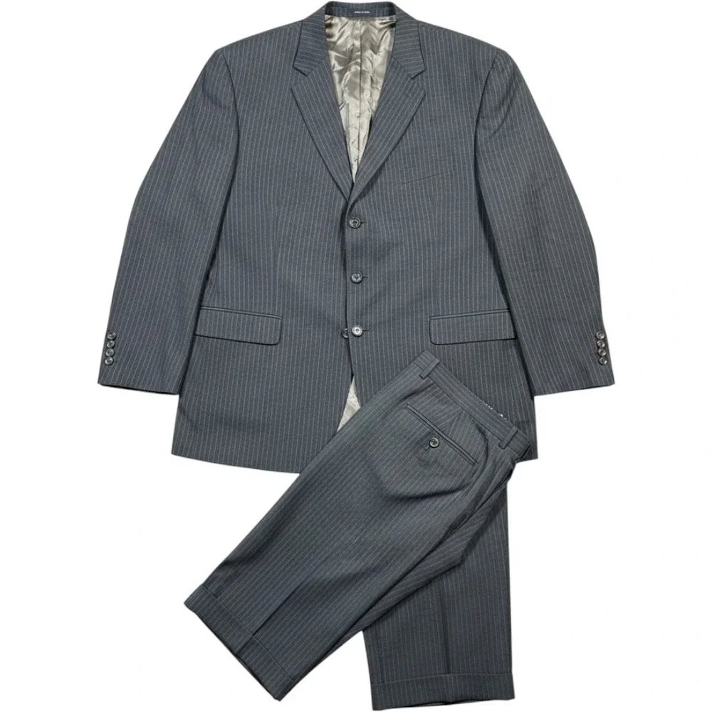 Ralph Ralph Lauren Suit 50R 42X28 Pants Grey Pinstripe Wool 3-Button Blazer Mens